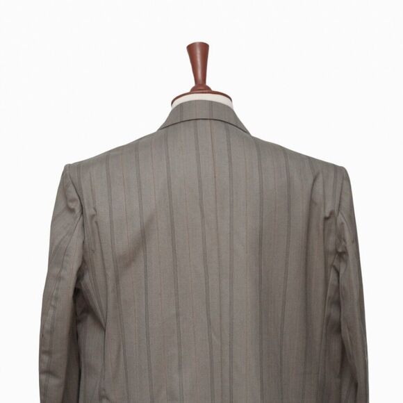 Mens Blazer Beige Striped Velvet Lapel Formal Suit Jacket Wedding Sport Coat 46R - Picture 6 of 7
